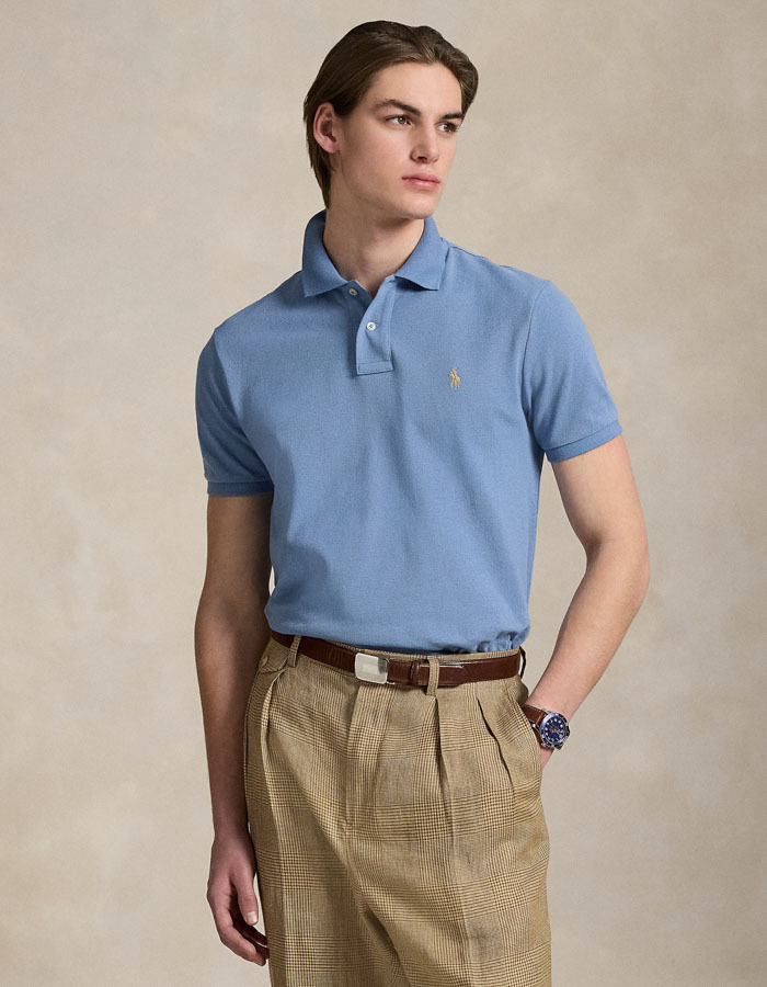 Custom Slim Fit Mesh Polo – Channel Blue