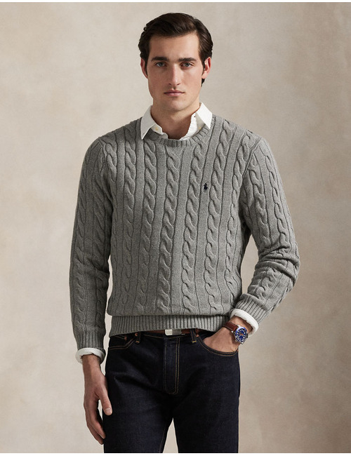 Cable-Knit Cotton Sweater – Fawn Grey Heather