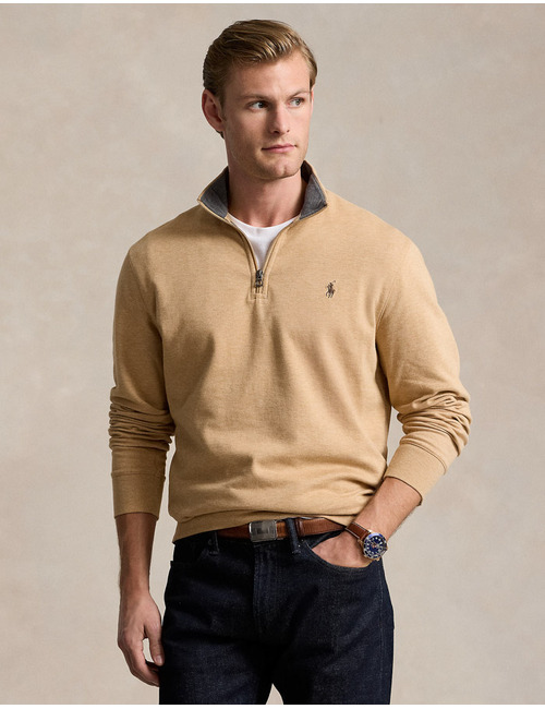 Luxury Jersey Quarter-Zip Pullover – Classic Camel Heather