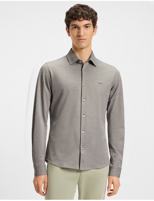  Slim-fit overhemd van gemêleerde katoenpiqué