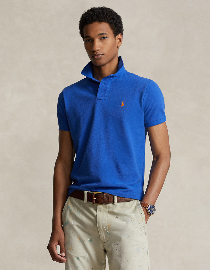 Polo shirt in katoenen mesh – Custom Slim Fit – New Iris Blue