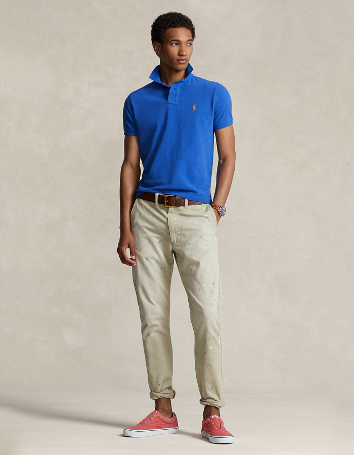 Polo shirt in katoenen mesh – Custom Slim Fit – New Iris Blue