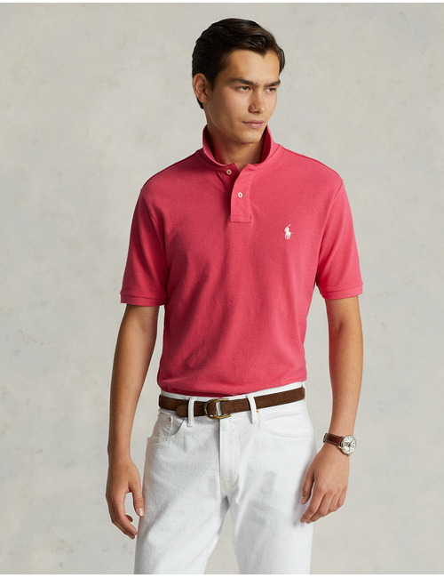 Polo shirt in katoenen mesh – Custom Slim Fit – Hot Pink