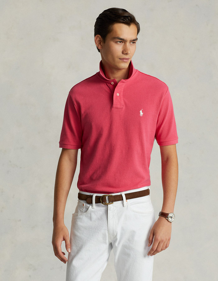 Polo shirt in katoenen mesh – Custom Slim Fit – Hot Pink