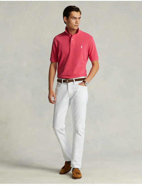 Polo shirt in katoenen mesh – Custom Slim Fit – Hot Pink