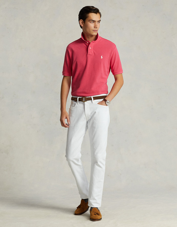 Polo shirt in katoenen mesh – Custom Slim Fit – Hot Pink