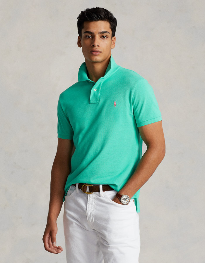 Polo shirt in katoenen mesh – Custom Slim Fit – Sunset Green