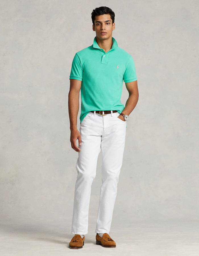 Polo shirt in katoenen mesh – Custom Slim Fit – Sunset Green