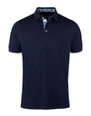 Donkerblauwe piqué polo met contrasterende kraag en parelmoer knopen