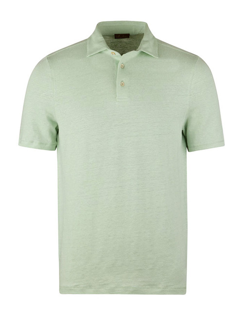 Groene linnen polo met parelmoer knopen