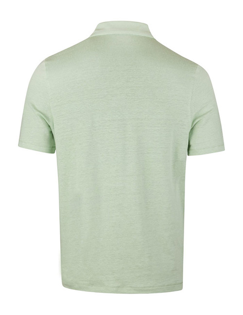 Groene linnen polo met parelmoer knopen
