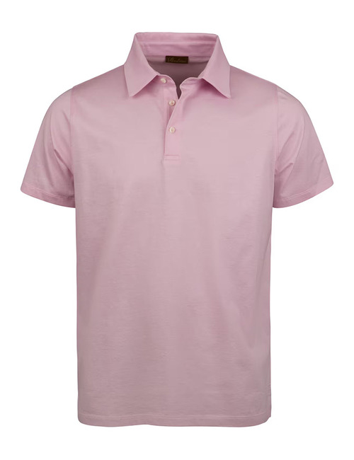 Lichtroze gemerceriseerde jersey polo met parelmoer knopen
