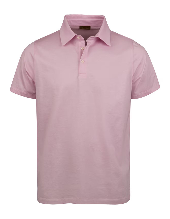 Lichtroze gemerceriseerde jersey polo met parelmoer knopen
