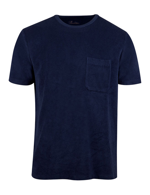 Donkerblauw T-shirt in katoenen badstof met borstzak