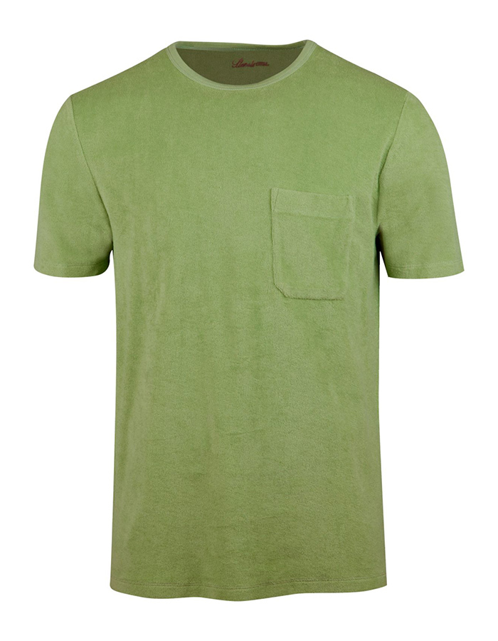 Lichtgroen T-shirt in katoenen badstof met borstzak