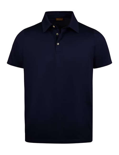 Donkerblauwe gemerceriseerde jersey polo met parelmoer knopen