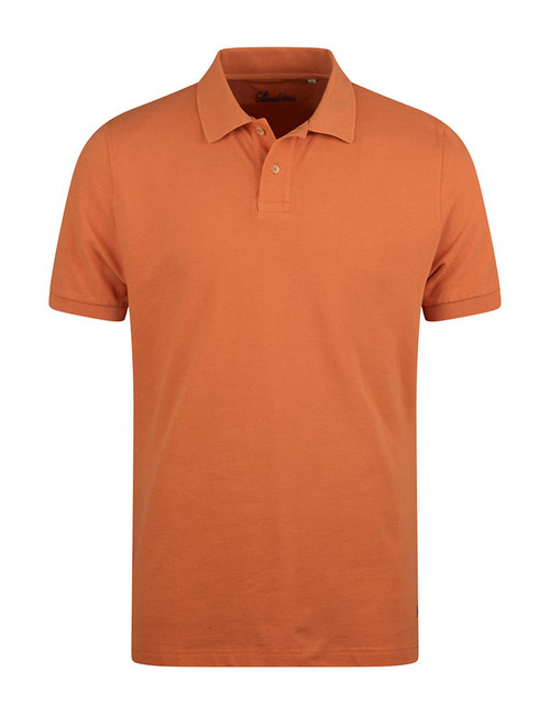 Oranje piqué polo met parelmoer knopen