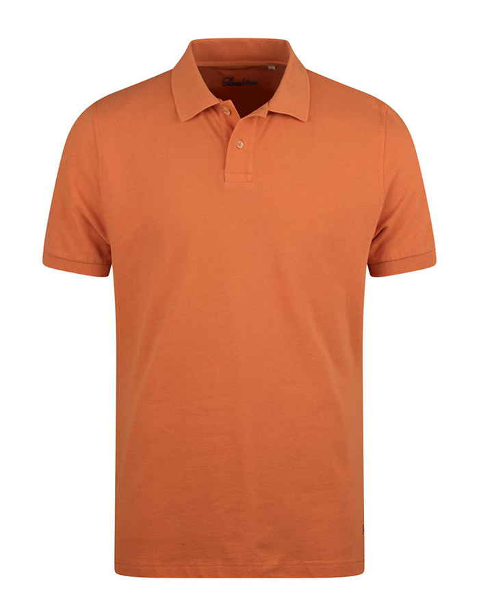 Oranje piqué polo met parelmoer knopen