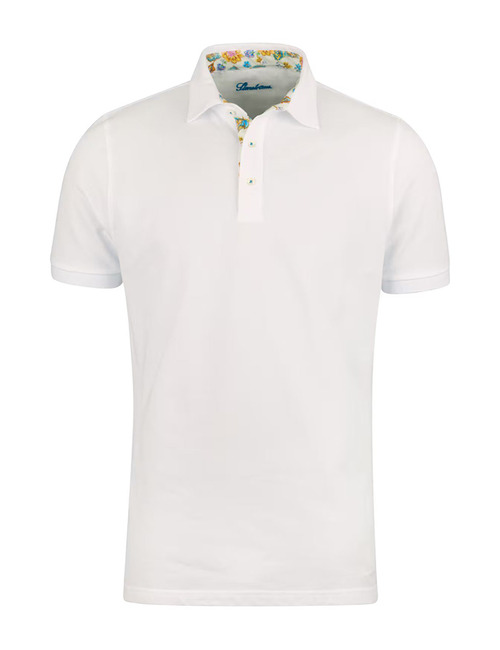 Witte piqué polo met contrasterende kraag en parelmoer knopen