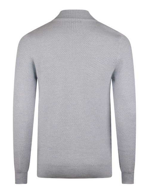  Lichtblauwe half-zip trui in 100% merinowol met structuurbrei
