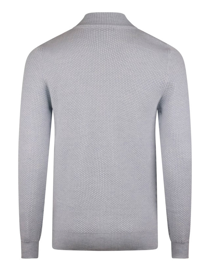  Lichtblauwe half-zip trui in 100% merinowol met structuurbrei