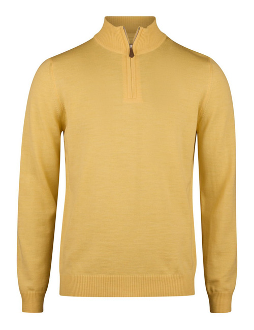 Gele half-zip trui in 100% merinowol met ribgebreide afwerking