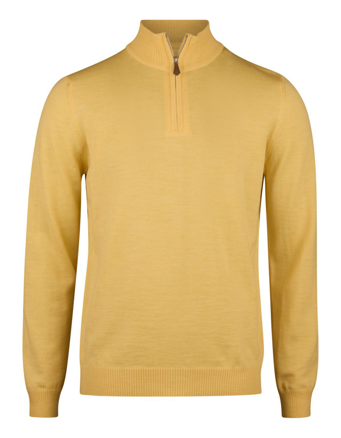 Gele half-zip trui in 100% merinowol met ribgebreide afwerking