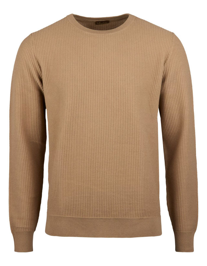 Beige trui in gestructureerde katoen met ronde hals