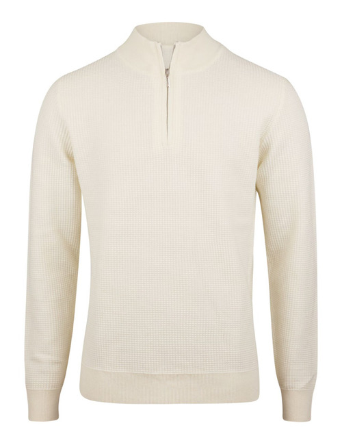 Offwhite half-zip trui in gestructureerde katoen