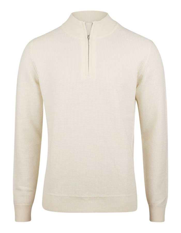 Offwhite half-zip trui in gestructureerde katoen