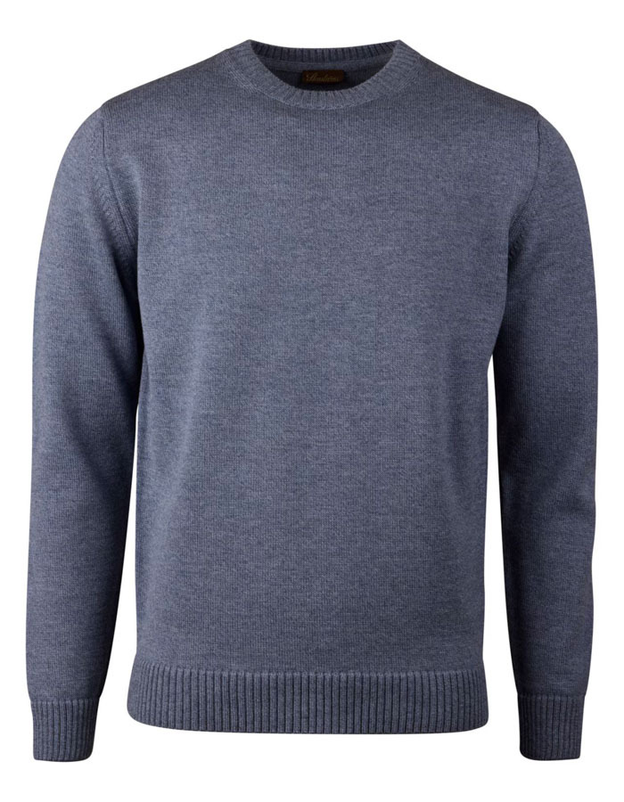 Blauwe chunky trui in 100% merinowol met ronde hals
