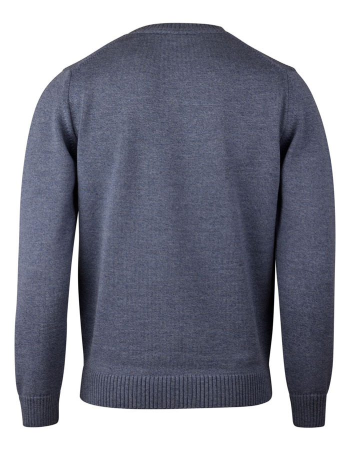 Blauwe chunky trui in 100% merinowol met ronde hals