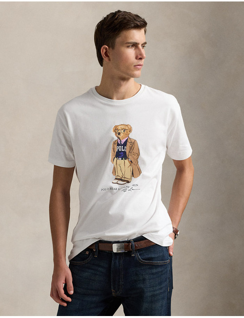 Witte Custom Slim Fit T-shirt met Polo Bear print in jersey katoen