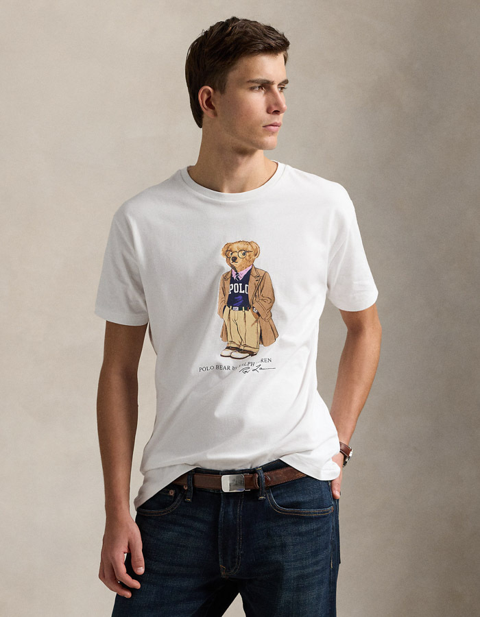 Witte Custom Slim Fit T-shirt met Polo Bear print in jersey katoen