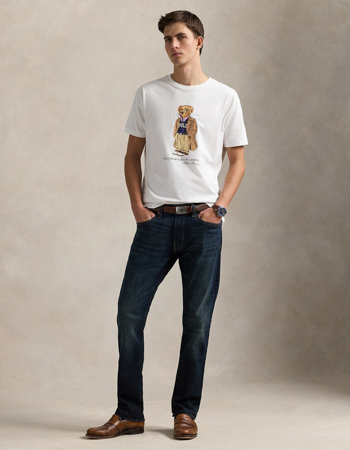 Witte Custom Slim Fit T-shirt met Polo Bear print in jersey katoen
