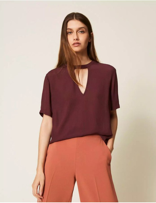 Twinset korte mouw bloes bordeaux
