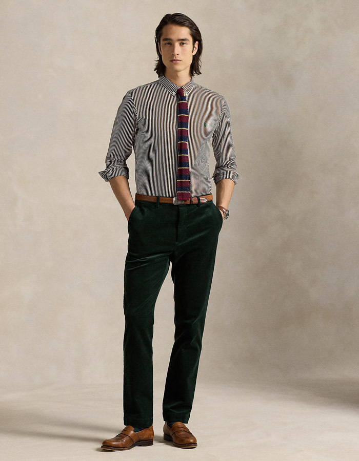Slim Fit gestreept stretch popeline overhemd in Copper Brown White met geborduurd pony-logo