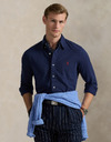  Featherweight mesh overhemd in Spring Navy Heather met geborduurd pony-logo
