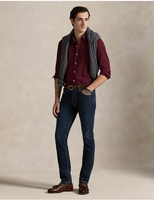 Featherweight mesh overhemd in Spring Wine Heather met geborduurd pony-logo