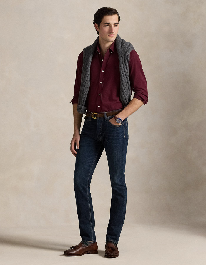 Featherweight mesh overhemd in Spring Wine Heather met geborduurd pony-logo
