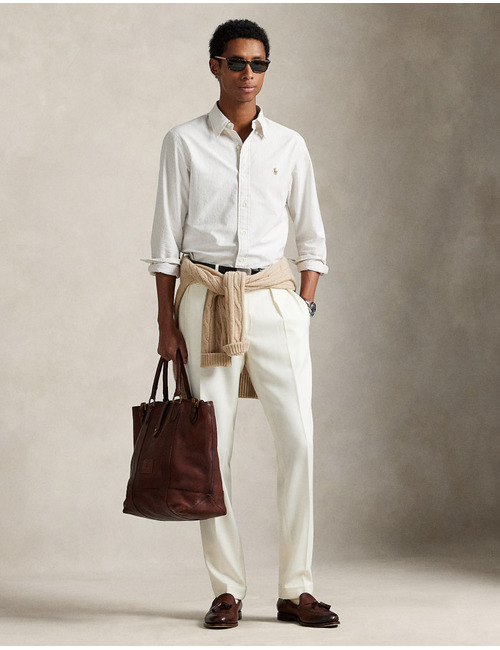 Slim Fit gestreept oxford overhemd in Coastal Beige/White met multicolor Pony-logo