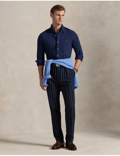  Featherweight mesh overhemd in Spring Navy Heather met geborduurd pony-logo