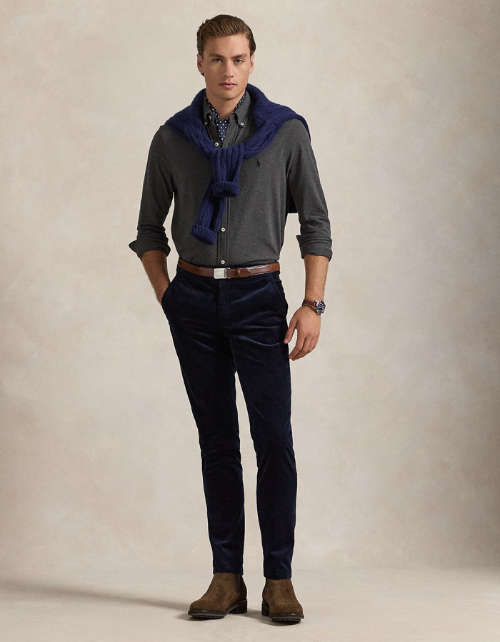 Featherweight mesh overhemd in Windsor Heather met geborduurd pony-logo