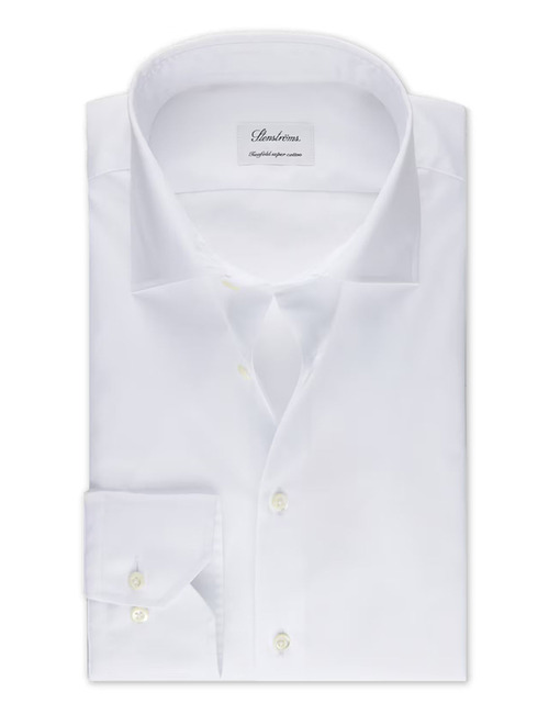 Slimline wit twill overhemd met cutaway kraag en parelmoer knopen