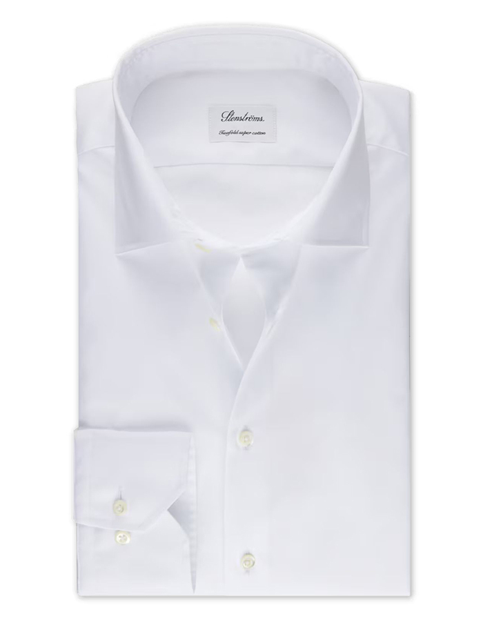 Slimline wit twill overhemd met cutaway kraag en parelmoer knopen