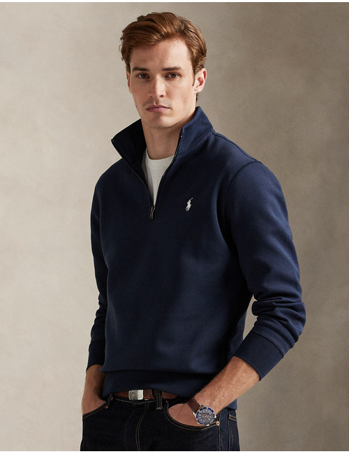 Double-knit quarter-zip pullover in Aviator Navy met geborduurd pony-logo