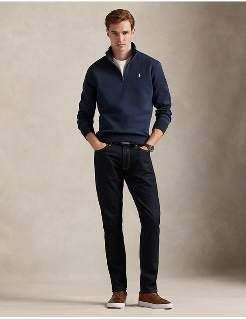 Double-knit quarter-zip pullover in Aviator Navy met geborduurd pony-logo