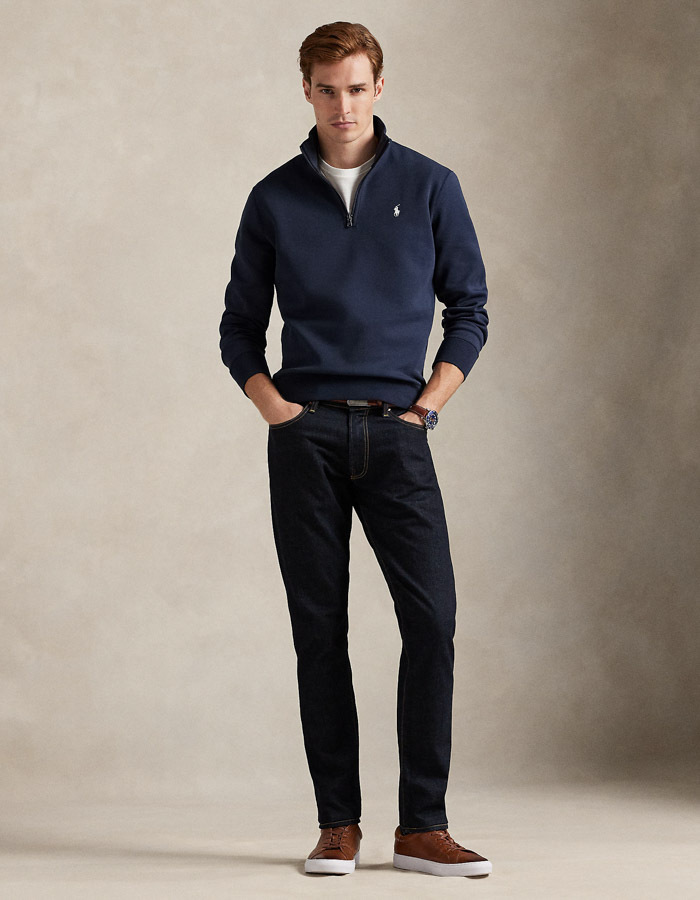 Double-knit quarter-zip pullover in Aviator Navy met geborduurd pony-logo