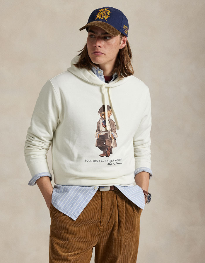  Polo Bear fleece hoodie in Deckwash White met iconische print