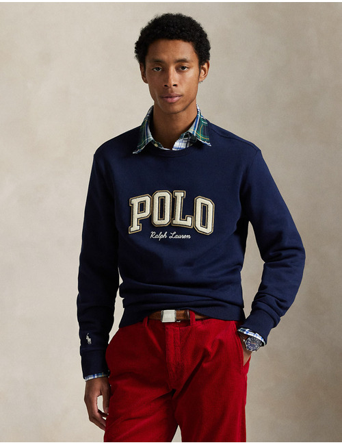 Logo fleece sweatshirt in Cruise Navy met chenille Polo-logo en geborduurd pony-embleem